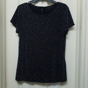 BLU SAGE Pullover Black Multicolor Metallic Threading Sparkling Cap Sleeve Women